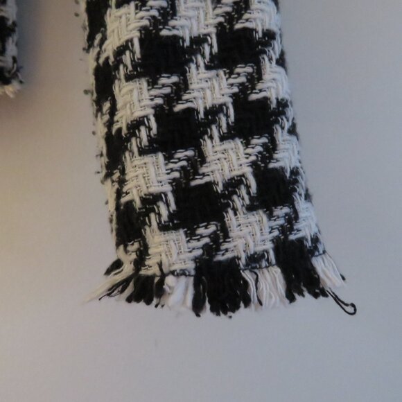 MANGO Houndstooth Wool Blend Frayed Hem Blazer Academia Black White - Size S NWT - Picture 6 of 14